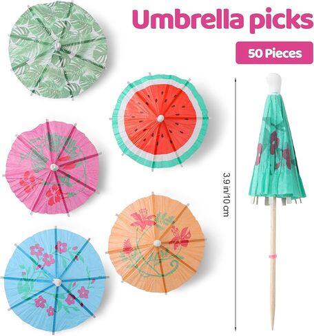 Aodaer 200 Pieces Hawaiian Cocktail Picks Accessories Drink Umbrella Straws, Umbrella Toothpicks, Decoration Picks for Aloha Tropical Hawaiian Luau Party Decorations in Kuwait