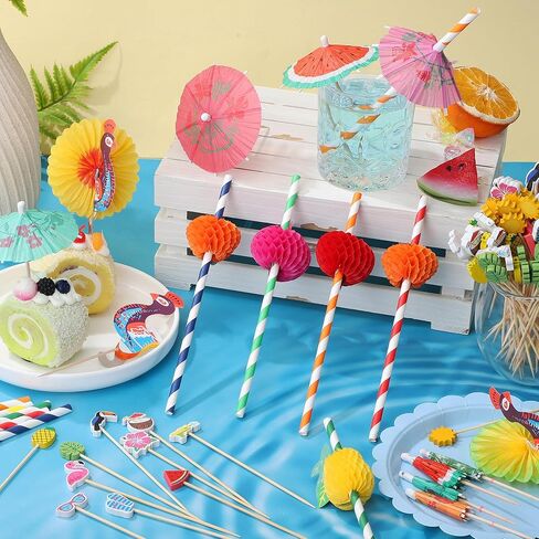 Aodaer 200 Pieces Hawaiian Cocktail Picks Accessories Drink Umbrella Straws, Umbrella Toothpicks, Decoration Picks for Aloha Tropical Hawaiian Luau Party Decorations in Kuwait