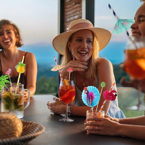 Aodaer 200 Pieces Hawaiian Cocktail Picks Accessories Drink Umbrella Straws, Umbrella Toothpicks, Decoration Picks for Aloha Tropical Hawaiian Luau Party Decorations in Kuwait