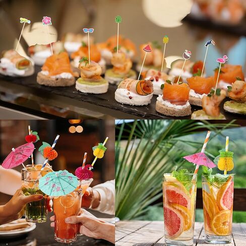 Aodaer 200 Pieces Hawaiian Cocktail Picks Accessories Drink Umbrella Straws, Umbrella Toothpicks, Decoration Picks for Aloha Tropical Hawaiian Luau Party Decorations in Kuwait