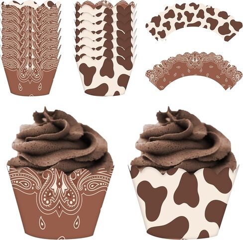 Western Cupcake Liners Cowboy Party Cupcake Decoration 16Pcs Wild West Cupcake Wrappers Rodeo Cake Decorations for Brown Hoedown Theme Birthday Bachelorette Baby Shower Party Supplies in Saudi Arabia