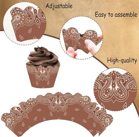 Western Cupcake Liners Cowboy Party Cupcake Decoration 16Pcs Wild West Cupcake Wrappers Rodeo Cake Decorations for Brown Hoedown Theme Birthday Bachelorette Baby Shower Party Supplies in Saudi Arabia