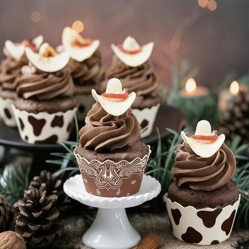 Western Cupcake Liners Cowboy Party Cupcake Decoration 16Pcs Wild West Cupcake Wrappers Rodeo Cake Decorations for Brown Hoedown Theme Birthday Bachelorette Baby Shower Party Supplies in Saudi Arabia