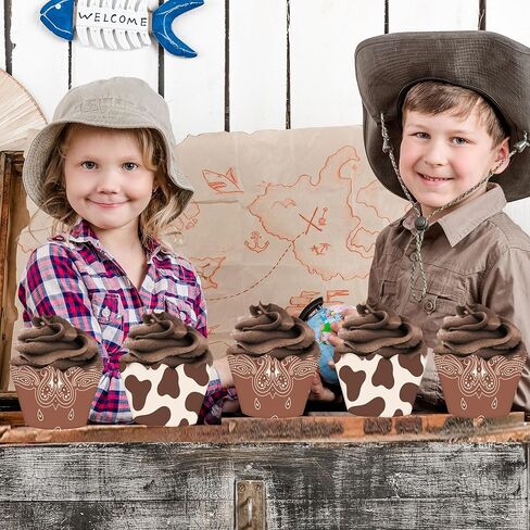 Western Cupcake Liners Cowboy Party Cupcake Decoration 16Pcs Wild West Cupcake Wrappers Rodeo Cake Decorations for Brown Hoedown Theme Birthday Bachelorette Baby Shower Party Supplies in Saudi Arabia