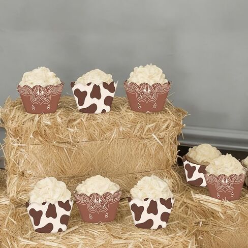 Western Cupcake Liners Cowboy Party Cupcake Decoration 16Pcs Wild West Cupcake Wrappers Rodeo Cake Decorations for Brown Hoedown Theme Birthday Bachelorette Baby Shower Party Supplies in Saudi Arabia