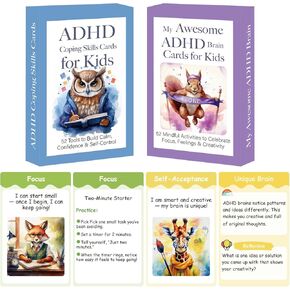 104 ADHD Therapy Tools for Kids – 2 in 1 Coping Skills & Reflection Cards for Kids Ages 5+ | Executive Function, Emotional Regulation & Intelligence | Learning Activity for Young ADHD Brains in Saudi Arabia