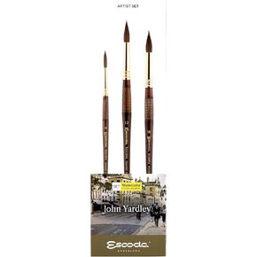 Escoda | Watercolour | Artist Set John Yardley | Size 6,10,12 | 3 Brushes | Kolinsky-Tajmyr Sable Hair | Round Pointed | for Landscapes in Kuwait