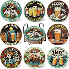Mandun 8 Pcs Motorcycle Diamond Art Painting Coaster Kit, Diamond Painting Coasters with Holder, Motorcycle Dot Art for Adults Crafts Cup Mat House Warming Gifts Non-Slip in Saudi Arabia