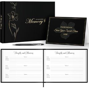 in Loving Memory Funeral Guest Book for Memorial Service - 7.2 x 9.2 Inch Gold Floral Hardcover with Table Sign, Metal Pen & Keepsake Box - Holds 300+ Guests in Saudi Arabia