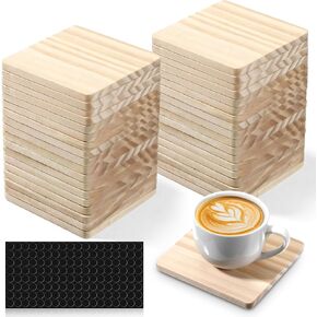 36 PCS Wood Coasters for Crafts, Unfinished Wood Coasters Bulk Wooden Coaster for Crafts with Anti-Slip Pads Natural Color DIY Coaster for DIY Creation, Painting, Sculpting and Home Decoration in Saudi Arabia