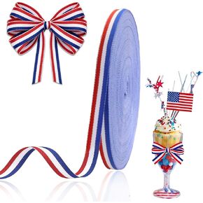 FULZTEY 55 Yards Patriotic Ribbon,Red White and Blue Grosgrain Ribbons for Gift Wrapping,1 cm Patriotic Fabric Ribbon,4th of July Striped Ribbon for 250th Anniversary Independence Day DIY Crafts in Saudi Arabia