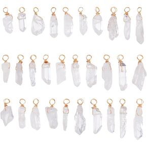AHANDMAKER 30pcs Natural Quartz Crystal Pendant, 1 Inch Golden Copper Wire Wrapped Gemstone Charm Knotting Crystal Beads Column Drop for Earring Necklace Jewelry Making, Hole 2.8mm in Kuwait