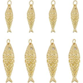 AHANDMAKER 8Pcs 18K Gold Plated Fish Charms Cubic Zirconia Sea Animal Lucky Fish Charm Pendants Hanging Pendants for DIY Bracelet Necklace Earrings Jewelry Making Crafting Accessories in Kuwait