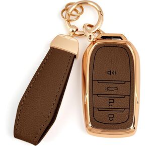 Soft TPU & Leather Key Fob Cover, Compatible with Toyota 2022 2023 2024 2025 2026 etc, Car Key Protector with Keychain (Brown, 4 Buttons) in Saudi Arabia