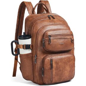 Vegan Leather Backpack, TSA Travel Backpack for Men and Women, Fits 17.0 Inch Laptop with Luggage Strap, Brown in Saudi Arabia