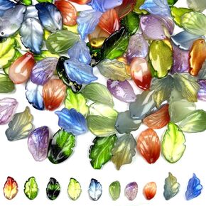 100 Pcs Glass Leaf Beads for Jewelry Making, Green Leaf Crystal Tree Leaves Beads for DIY Crafts Earring Bracelet Necklaces Wind Chimes in Saudi Arabia