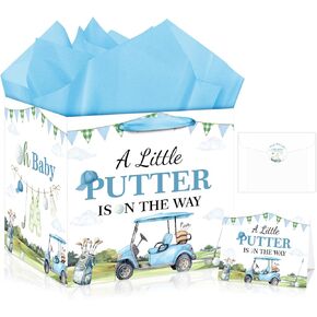 Extra Large Golf Baby Boy Gift Bag Square Jumbo Golf Baby Shower Bag with Wrapping Paper Card Sticker Envelope, A Little Putter Baby Gift Bag for Boy Sport Birthday Party New Parents Newborn Gifts in Saudi Arabia