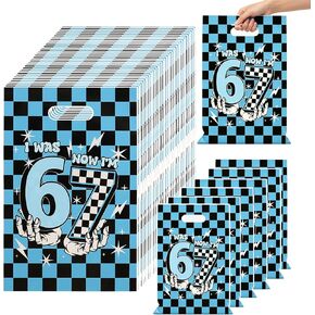 50 PCS 67 Party Favors Gift Bags, Funny I Was 6 Now I’m 7 Meme Goodie Bags with Handles, Black and Blue Plaid Print 6 7 Birthday Decorations Bags for 7th Birthday Party Candy Treats & Celebration Supplies in Saudi Arabia