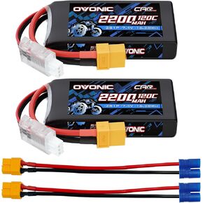 OVONIC 2S Lipo Battery 7.4V 2200mAh 120C with XT60 to EC3 Connector for RC Car Truck Vehicles Boat Drone Airplane Quadcopter Helicopter FPV Racing Hobby Models Pro Truck Boat Jet Basher 2 Batteries in Kuwait