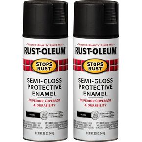 طلاء بخاخ من شركة Rust-Oleum 7798830 يوقف الصدأ، 12 أونصة، أسود شبه لامع، عبوتان in Kuwait