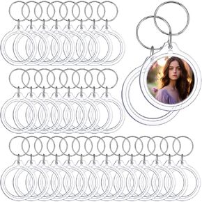 120 Pcs Pendant Picture Frame Keyrings, Clear Acrylic Photo Frame Keychain Holder, Make Your Own Personalized Keyring Kit, Round Blank Photo Insert Keychains for DIY Craft in Saudi Arabia