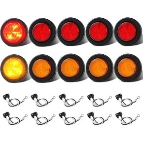 2 "أضواء LED مستديرة للمقطورة 10 عبوات (5 كهرمان 5 أحمر)، مصابيح إزالة LED 12 فولت 2 بوصة معتمدة من وزارة النقل مع حلقة معدنية، مصابيح عاكسة مقاومة للماء IP67 محكمة الغلق لمقطورة الشاحنة RV in Kuwait