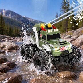 4WD Amphibious Waterproof RC Monster Truck, 360° Stunt Vehicle with Water Spray, All Terrain Rechargeable Toy for Kids Boys Girls 4-12 in Saudi Arabia