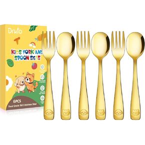 DRKIO 6 Pieces Toddler Utensils Set - Kids Silverware Set with Silicone Handle Children Safe 18/8 Stainless Steel Forks and Spoons Anti-Choke Design Food Grade Dishwasher Safe in Saudi Arabia