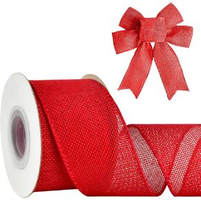 Mupera Wired Burlap Ribbon 2.5 Inch x 10 Yards Red, Thick Jute Ribbon for Wreaths, Big Bows, Wedding Bouquets, Gift Wrapping, Wired Edge Fray Resistant in Saudi Arabia