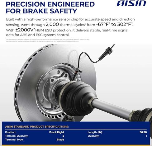 AISIN AFTERMARKET BST-00355 مستشعر سرعة العجلات الأمامية اليمنى ABS - متوافق مع Lexus GS300 1998-2005، GS400 1998-2000، GS430 2001-2005، SC430 2002-2010 in Kuwait