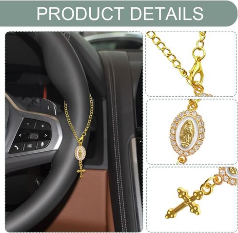 Steering Wheel Rosary Charm Accessory, Steering Wheel Chain, Catholic Hanging Rosary Cross for Car, Car Decoration Accessories Rearview Mirror Hanging Ornament Fit for Women Men (White) in Saudi Arabia
