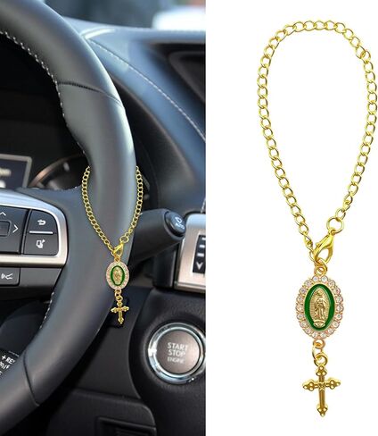 Steering Wheel Rosary Charm Accessory, Steering Wheel Chain, Catholic Hanging Rosary Cross for Car, Car Decoration Accessories Rearview Mirror Hanging Ornament Fit for Women Men (White) in Saudi Arabia