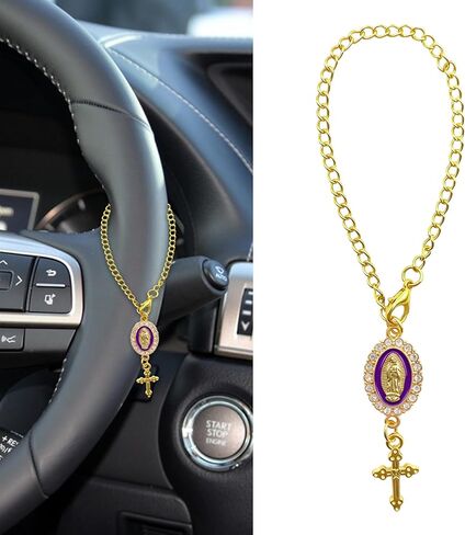 Steering Wheel Rosary Charm Accessory, Steering Wheel Chain, Catholic Hanging Rosary Cross for Car, Car Decoration Accessories Rearview Mirror Hanging Ornament Fit for Women Men (White) in Saudi Arabia