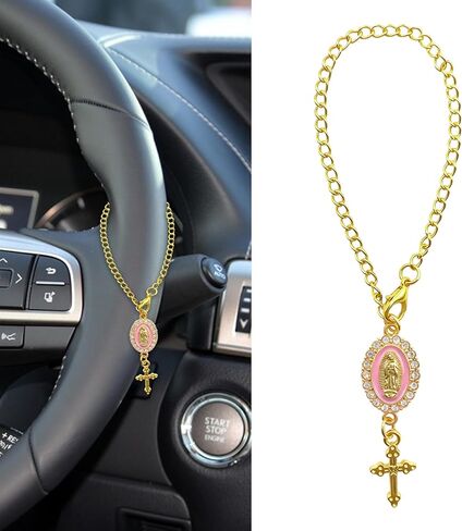 Steering Wheel Rosary Charm Accessory, Steering Wheel Chain, Catholic Hanging Rosary Cross for Car, Car Decoration Accessories Rearview Mirror Hanging Ornament Fit for Women Men (White) in Saudi Arabia