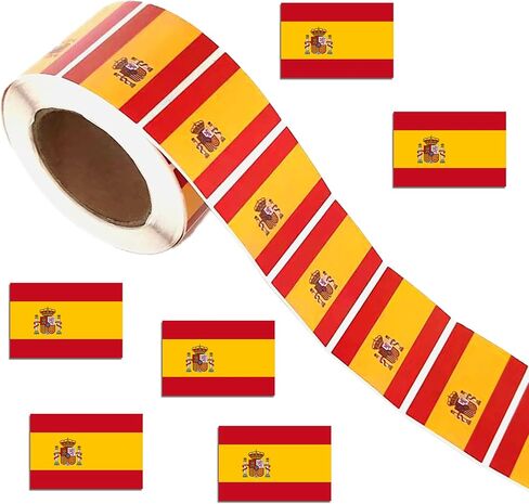 CupaPlay 500 Pieces Spain Spanish Labels Roll Stickers-Spain Flag Birthday Party Supplies Decorations Favors Jar Containers Letter DIY Sticker Happy Spain's Day Labels Decals in Kuwait