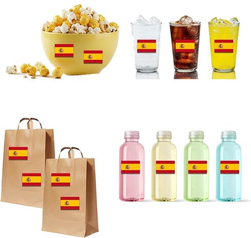 CupaPlay 500 Pieces Spain Spanish Labels Roll Stickers-Spain Flag Birthday Party Supplies Decorations Favors Jar Containers Letter DIY Sticker Happy Spain's Day Labels Decals in Kuwait