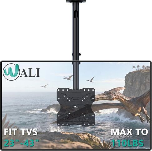 WALI Electric Ceiling TV Mount for 43 to 86 inch Screens, Flip Down Motorized TV Mount with Remote, Flat and Curved TV Up to 99 Lbs, Pitched Roof, Max Mounting Holes 800x400mm (FCM604A), Black in Kuwait