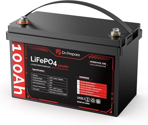DR.PREPARE 12V 100AH LiFePO4 Battery, Deep Cycle Lithium Battery for RV, Camping, Trolling Motor, Travel & Power Storage, 12 Volt 100ah Rechargeable Battery for Fish Finder, Boat & Camper Accessories in Kuwait