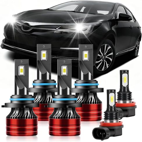 Light Bulbs Compatible for 2009-2013 Toyota Corolla 9005 High Beam 9006 Low Beam H11 Fog Lights Combo Pack 800% Brightness with Cooling Fan Plug N Play Pack of 6 in Saudi Arabia