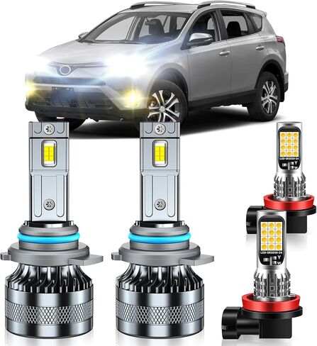 Compatible with 2016-2019 Toyota RAV4 Fog Light Bulbs, High/Low Beam Fog Light Bulbs Combo, 600% Brightness, 6000K White and 3000K Yellow, Pack of 4 in Saudi Arabia