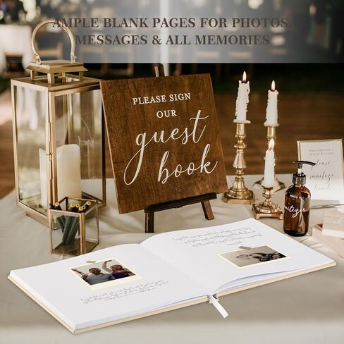 Lanpn Wedding Guest Book 2026 - Linen Hardcover Polaroid Guestbook Wedding Reception for Sign in and Photos - 108 Blank Pages Guest Book for Bridal Shower Baby Shower Wedding Party (Cream) in Saudi Arabia