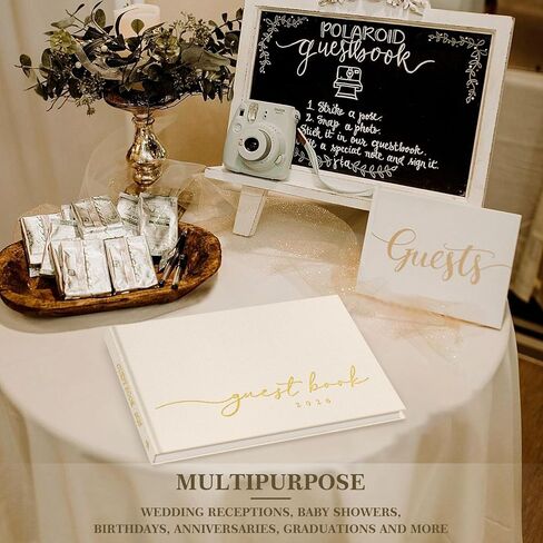 Lanpn Wedding Guest Book 2026 - Linen Hardcover Polaroid Guestbook Wedding Reception for Sign in and Photos - 108 Blank Pages Guest Book for Bridal Shower Baby Shower Wedding Party (Cream) in Saudi Arabia