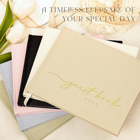 Lanpn Wedding Guest Book 2026 - Linen Hardcover Polaroid Guestbook Wedding Reception for Sign in and Photos - 108 Blank Pages Guest Book for Bridal Shower Baby Shower Wedding Party (Cream) in Saudi Arabia