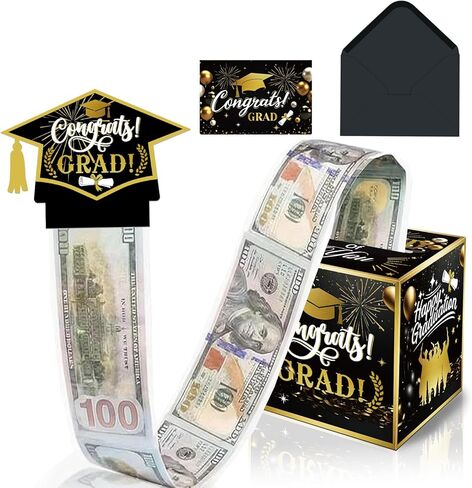 weepa 50pcs أكياس شفافة وسحب بطاقة التخرج صندوق المال للهدايا النقدية الأسود والذهبي حامل أموال التخرج فئة 2026 مضحك مفاجأة فكرة هدية نقدية للبنين بنات كلية المدرسة الثانوية in Kuwait