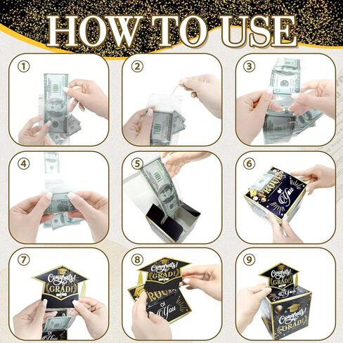 weepa 50pcs أكياس شفافة وسحب بطاقة التخرج صندوق المال للهدايا النقدية الأسود والذهبي حامل أموال التخرج فئة 2026 مضحك مفاجأة فكرة هدية نقدية للبنين بنات كلية المدرسة الثانوية in Kuwait