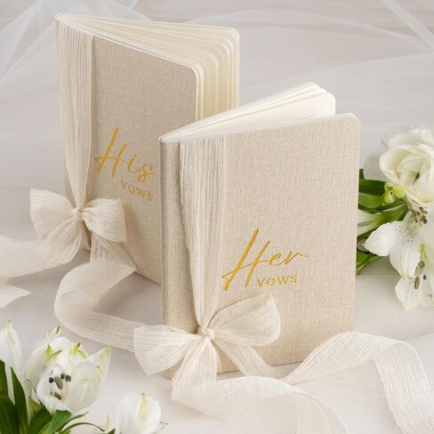 Wedding Vow Books Set of 2 - His and Her Softcover Vow Booklets for Bride and Groom, Linen Textured Fabric Cover with Ribbon, 48 Lined Pages, Vow Inspiration Guide Included, Wedding Essentials 2026 in Saudi Arabia