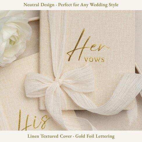 Wedding Vow Books Set of 2 - His and Her Softcover Vow Booklets for Bride and Groom, Linen Textured Fabric Cover with Ribbon, 48 Lined Pages, Vow Inspiration Guide Included, Wedding Essentials 2026 in Saudi Arabia