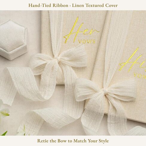 Wedding Vow Books Set of 2 - His and Her Softcover Vow Booklets for Bride and Groom, Linen Textured Fabric Cover with Ribbon, 48 Lined Pages, Vow Inspiration Guide Included, Wedding Essentials 2026 in Saudi Arabia