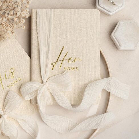 Wedding Vow Books Set of 2 - His and Her Softcover Vow Booklets for Bride and Groom, Linen Textured Fabric Cover with Ribbon, 48 Lined Pages, Vow Inspiration Guide Included, Wedding Essentials 2026 in Saudi Arabia