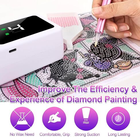 Philorn Electric Diamond Painting Pens, Rechargeable Cordless Diamond Art Pen, 1200mAh, Diamond Art Vacuum Pen with Storage Case, 5 Suction Levels, LED Screen Display, Diamond Art Accessories in Saudi Arabia